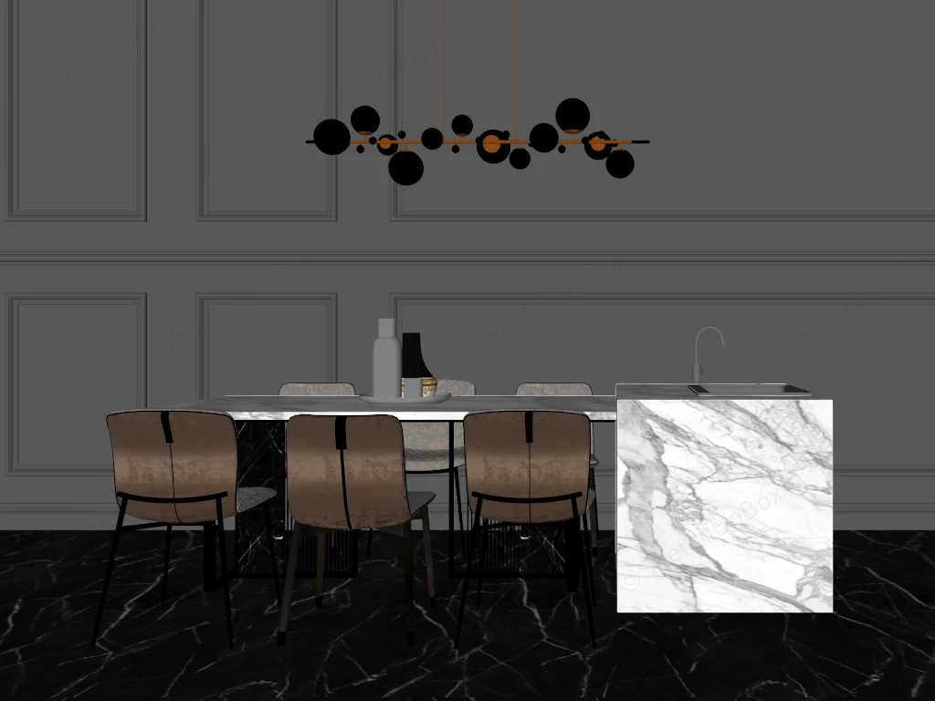 Marble Island Dining Table Set sketchup model preview - SketchupBox