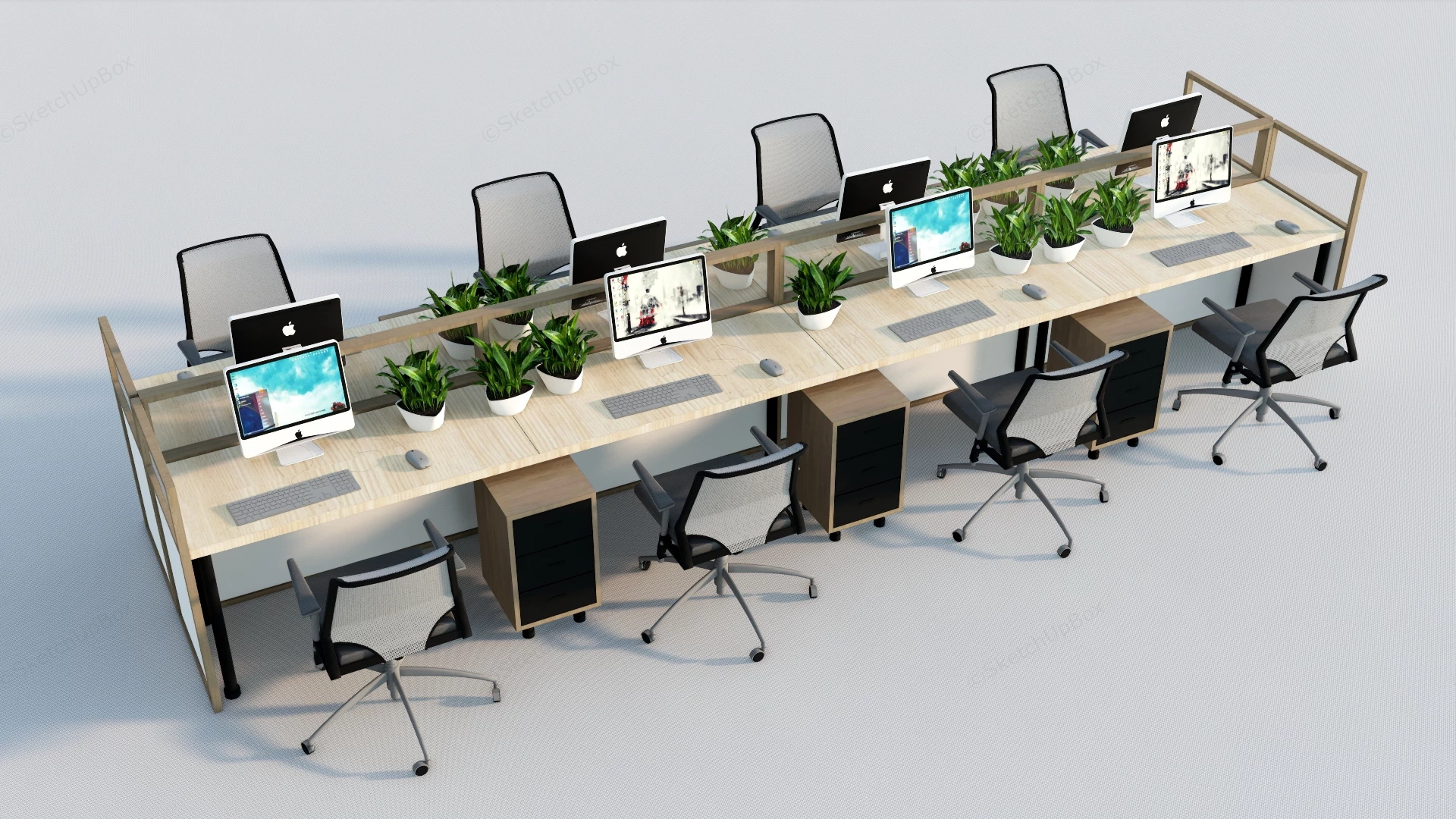8 Person Workstation Desk sketchup model preview - SketchupBox