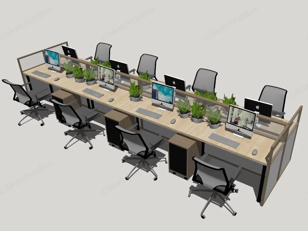 8 Person Workstation Desk sketchup model preview - SketchupBox
