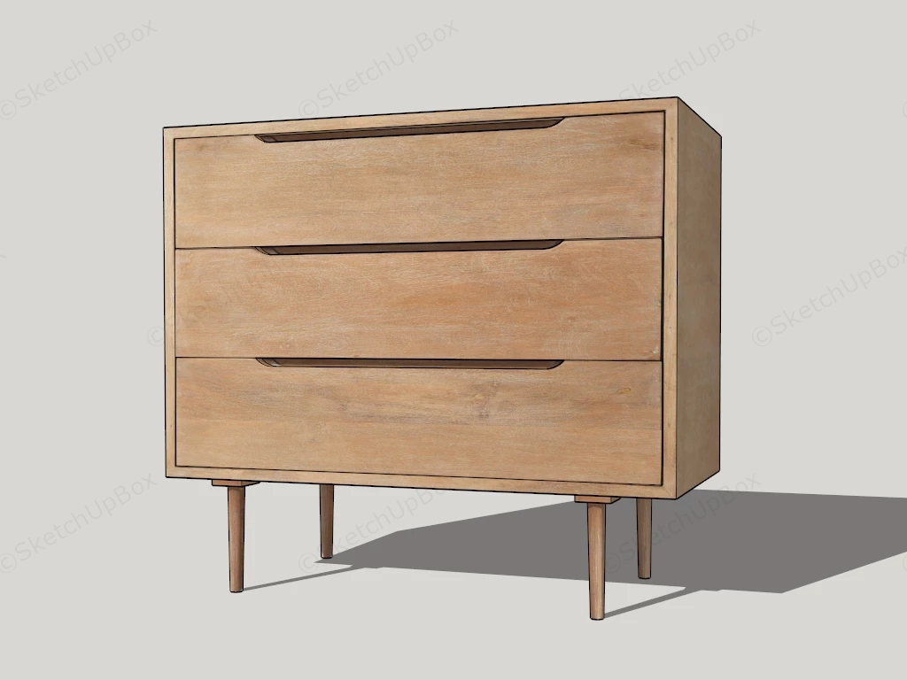 3 Drawer Nightstand sketchup model preview - SketchupBox