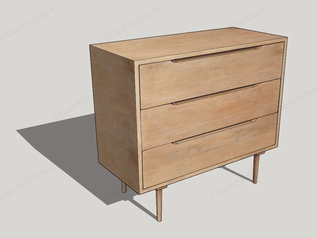 3 Drawer Nightstand sketchup model preview - SketchupBox