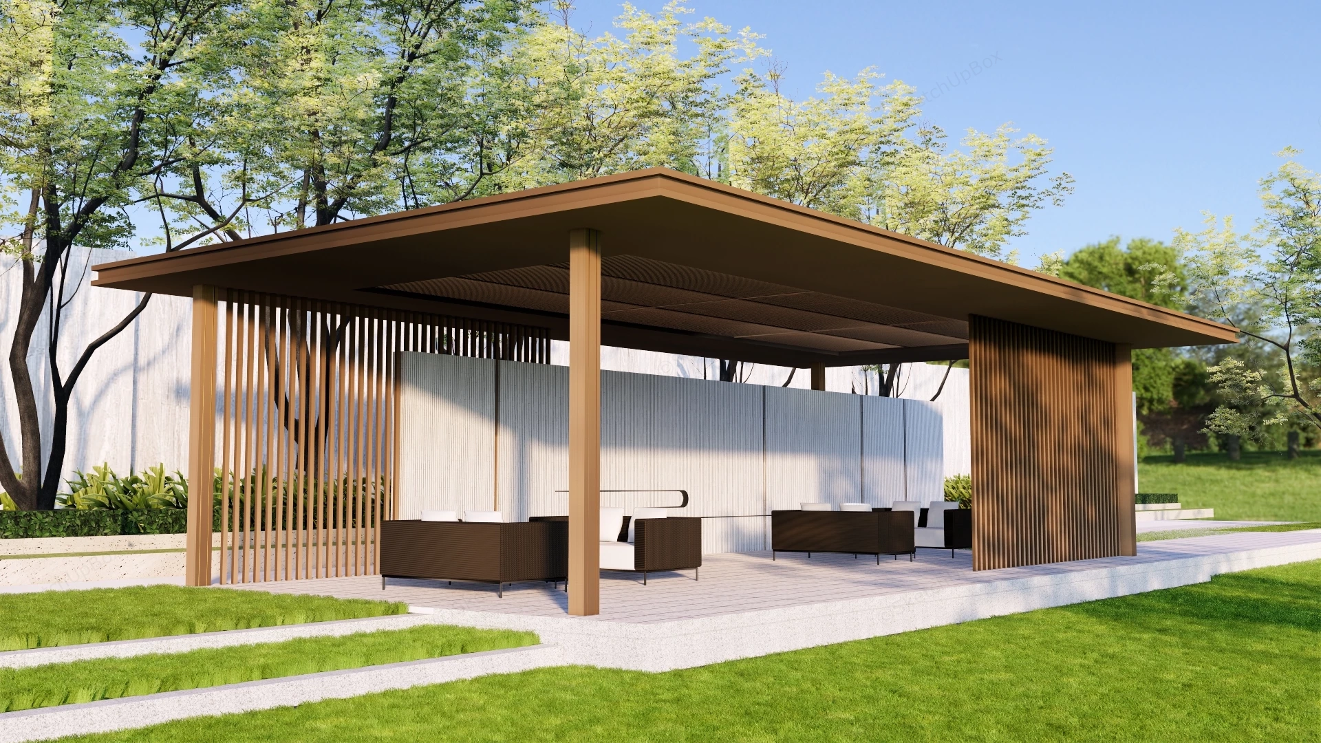 Outdoor Pavilion Structure sketchup model preview - SketchupBox