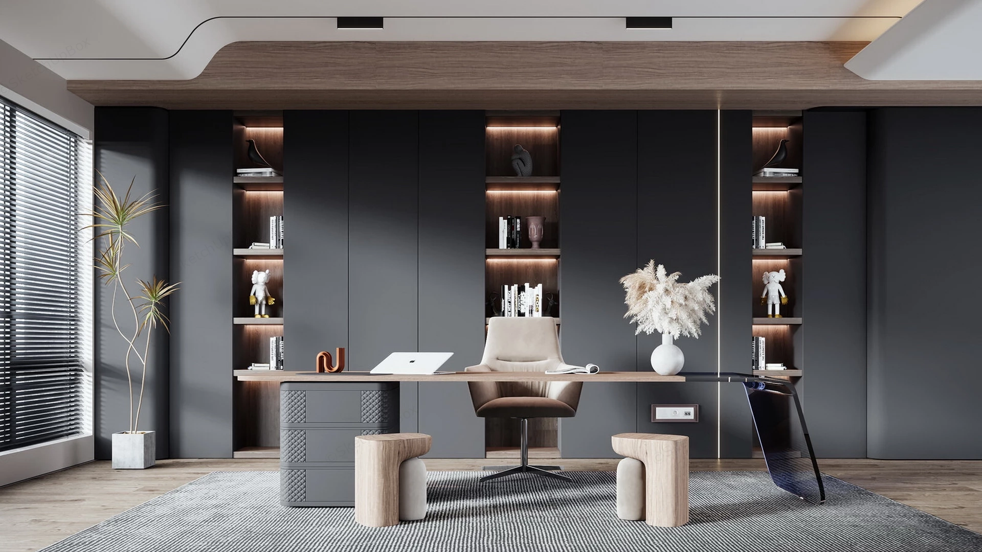 Dark Modern Home Office sketchup model preview - SketchupBox