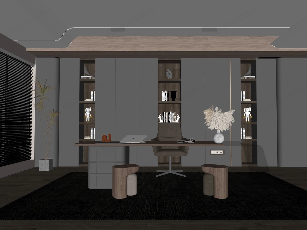 Dark Modern Home Office sketchup model preview - SketchupBox