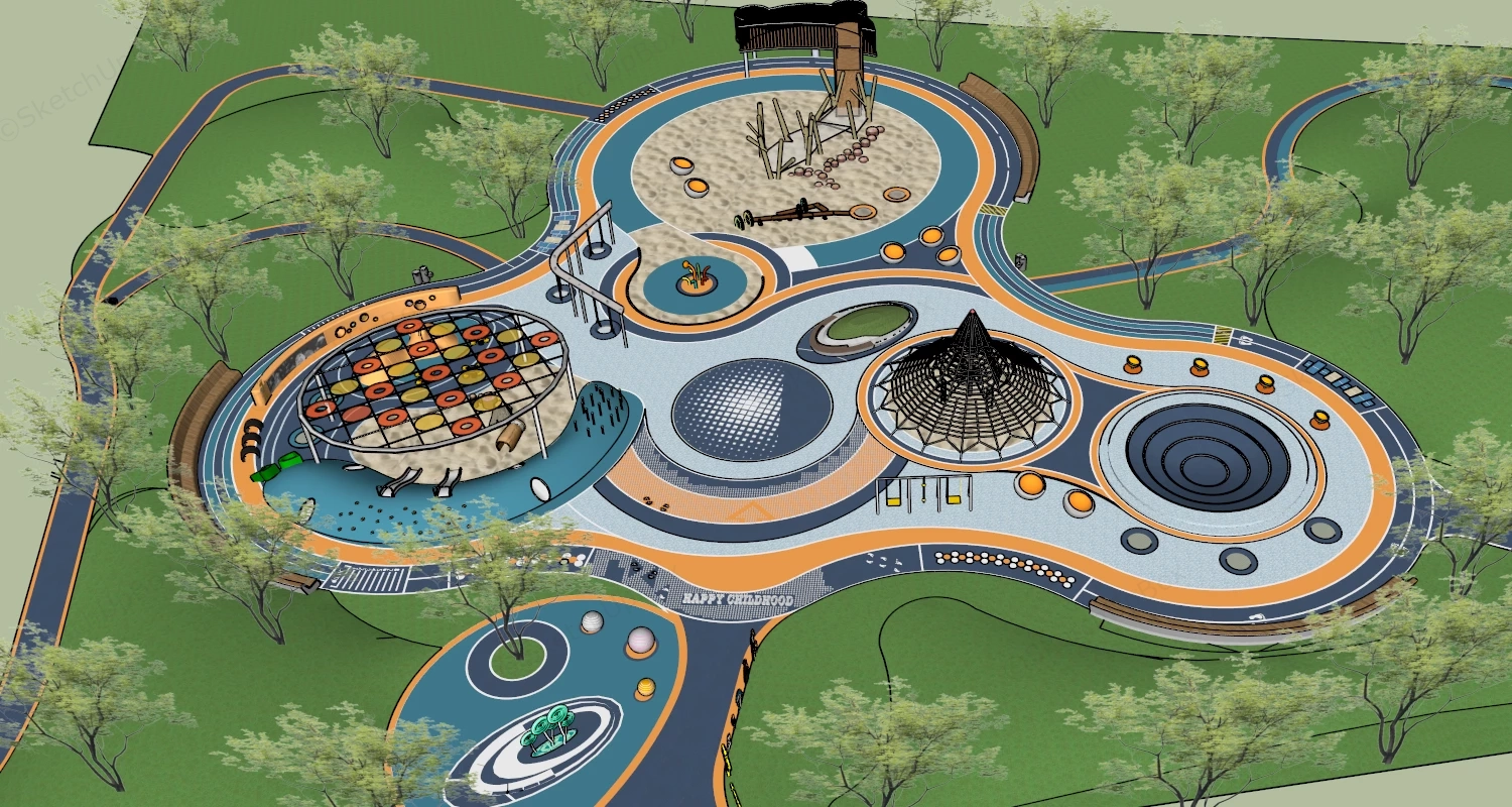 Outdoor Playground Park sketchup model preview - SketchupBox