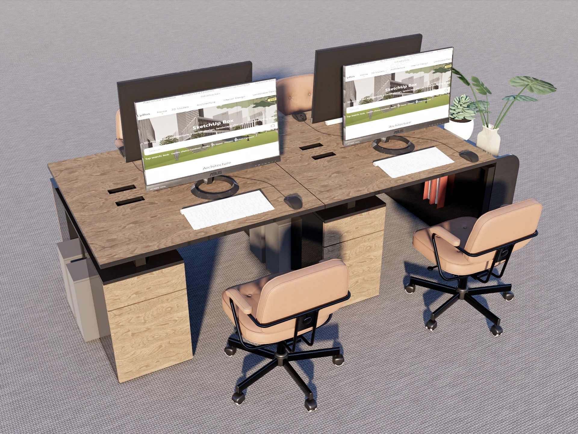 4 Person Office Workstation sketchup model preview - SketchupBox