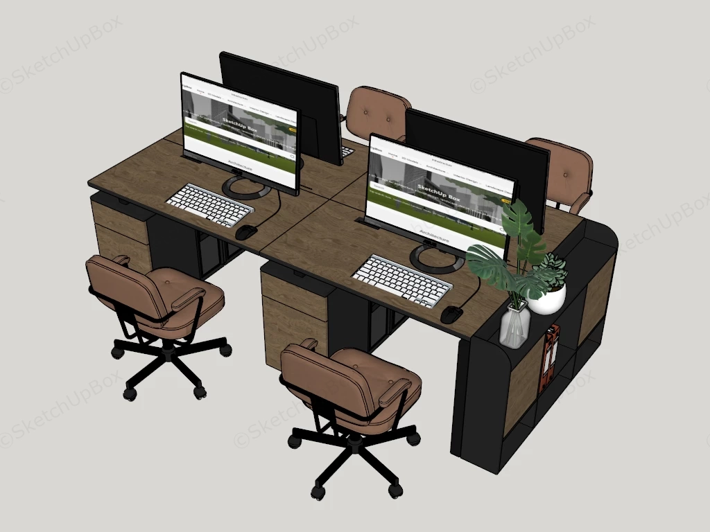 4 Person Office Workstation sketchup model preview - SketchupBox