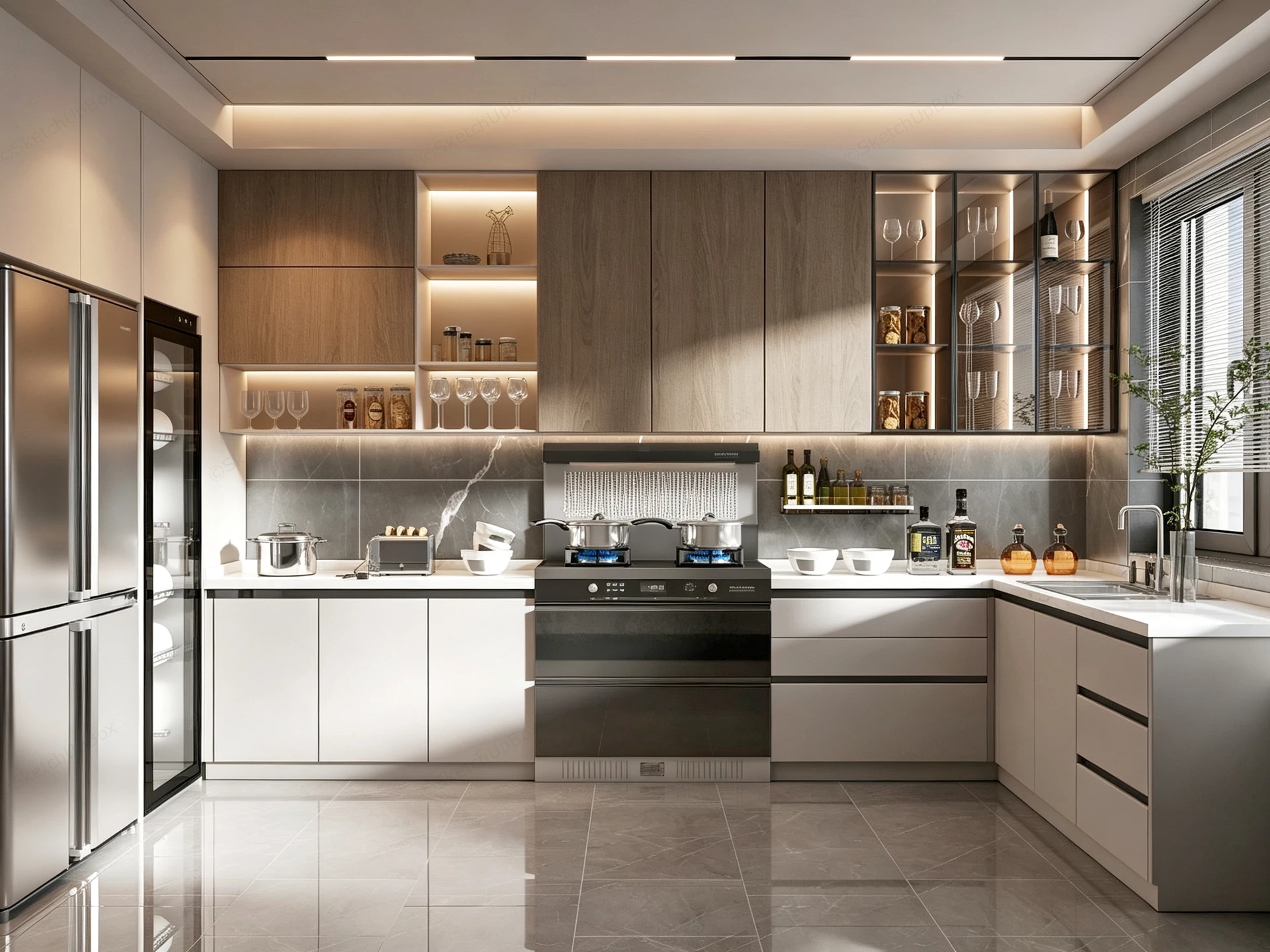 Luxury U Shape Kitchen Design sketchup model preview - SketchupBox