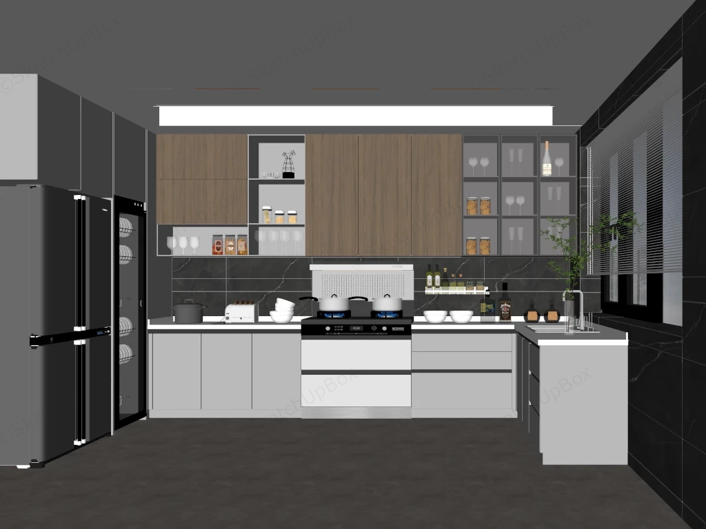 Luxury U Shape Kitchen Design sketchup model preview - SketchupBox