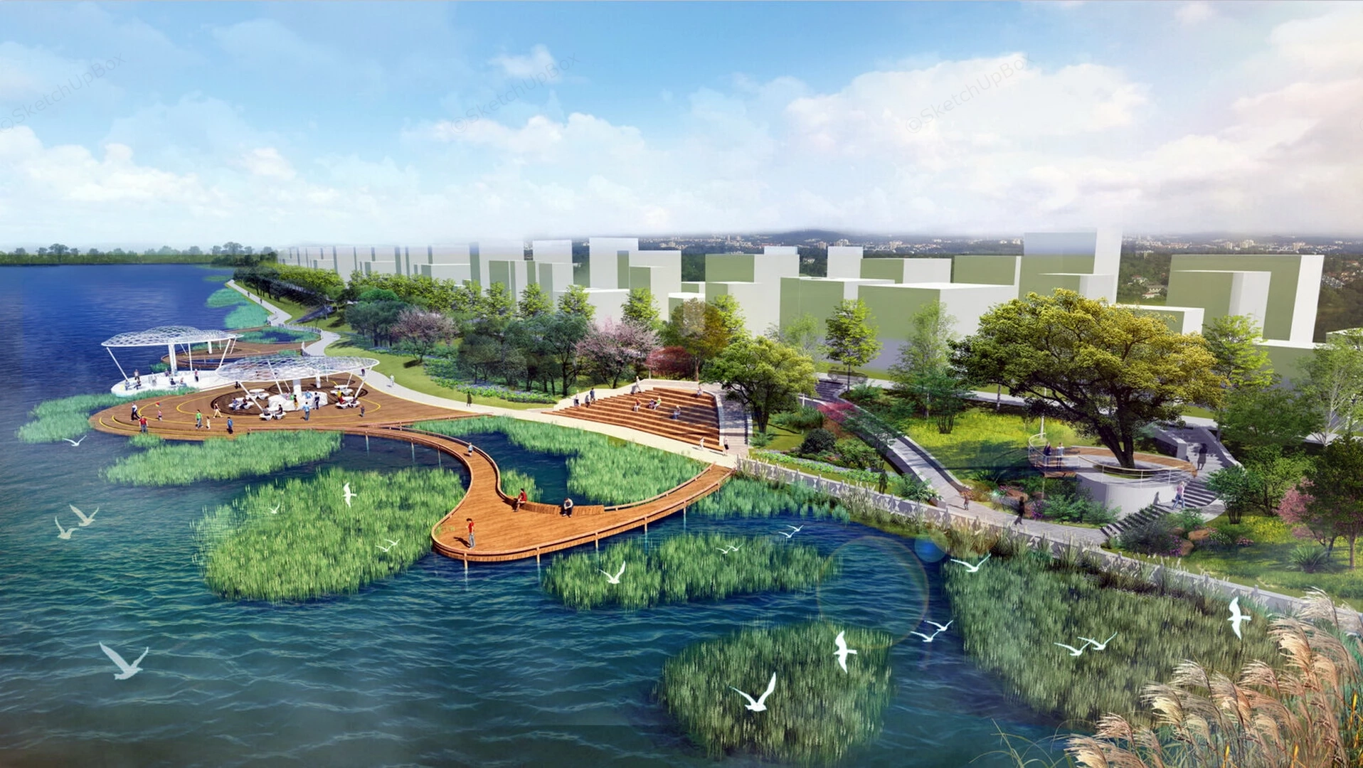 Waterfront Park Landscape Design sketchup model preview - SketchupBox