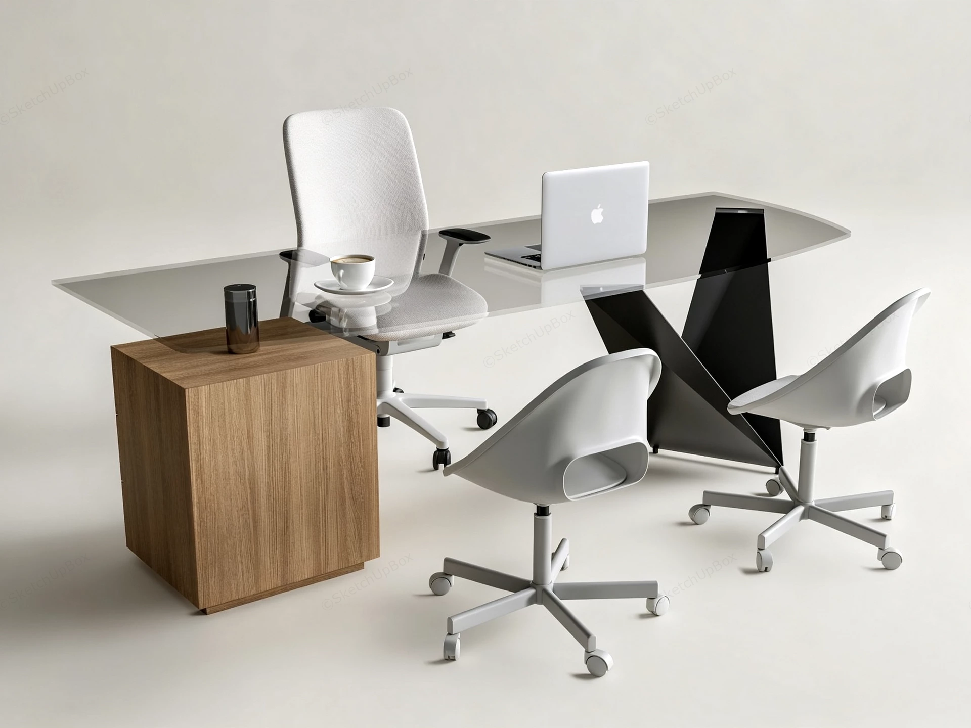 Glass Office Desk And Chairs sketchup model preview - SketchupBox