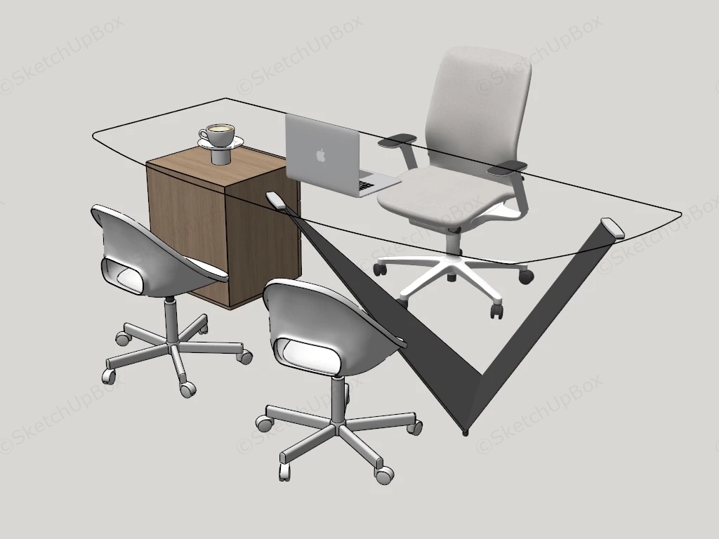 Glass Office Desk And Chairs sketchup model preview - SketchupBox