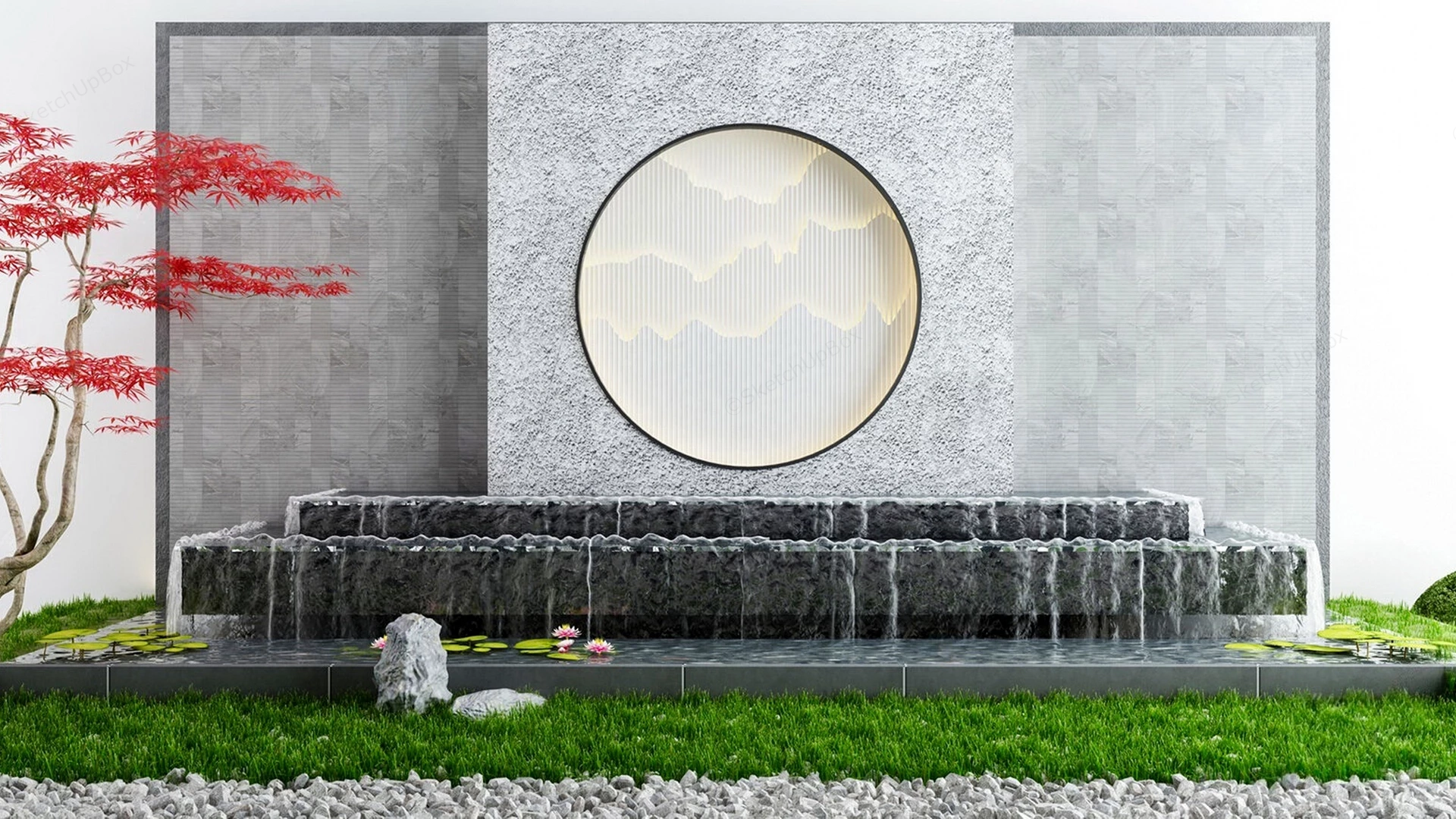 Zen Water Feature Wall sketchup model preview - SketchupBox