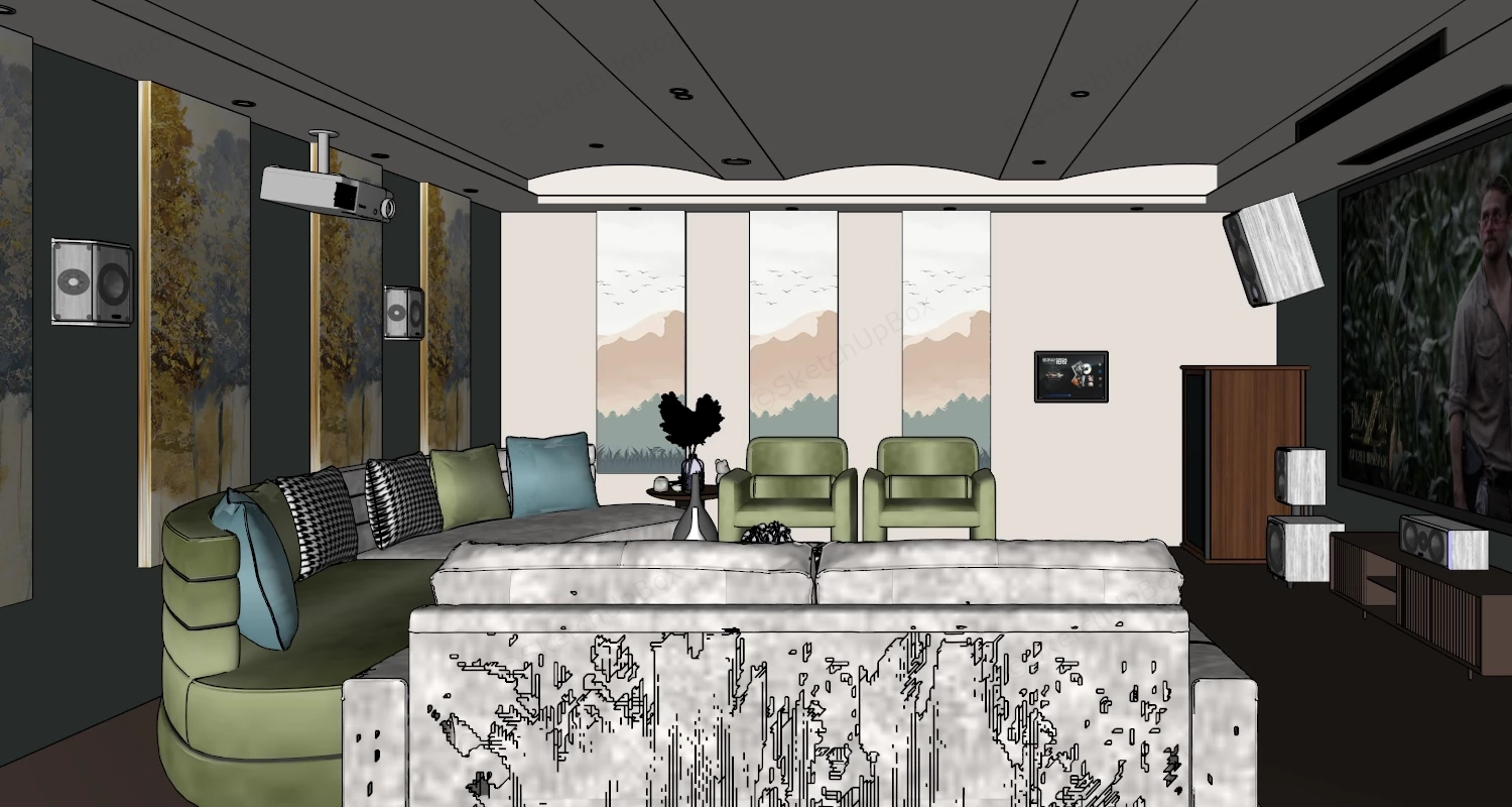 Luxury Home Cinema Design sketchup model preview - SketchupBox