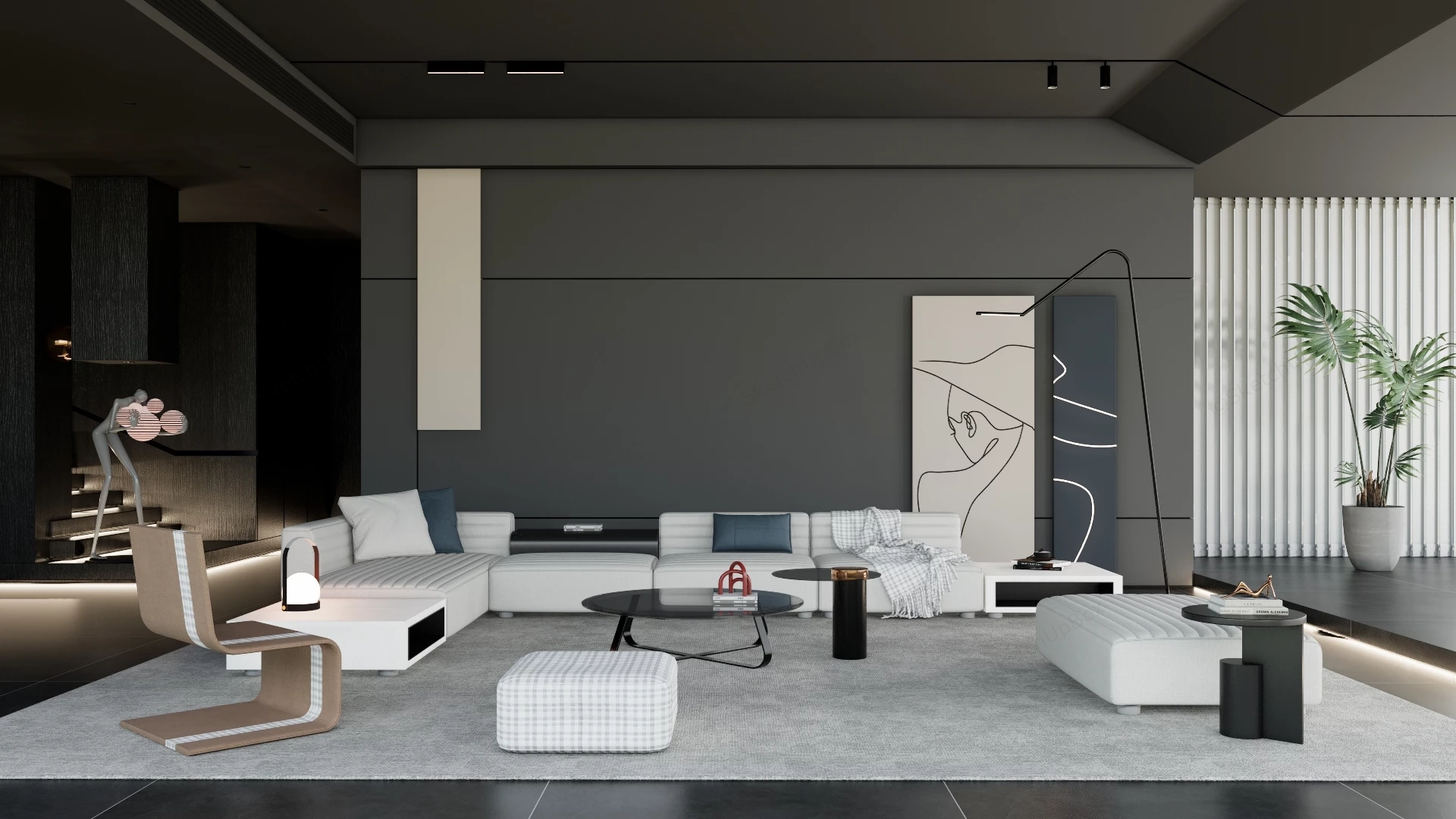 Dark Contemporary Design Living Room sketchup model preview - SketchupBox