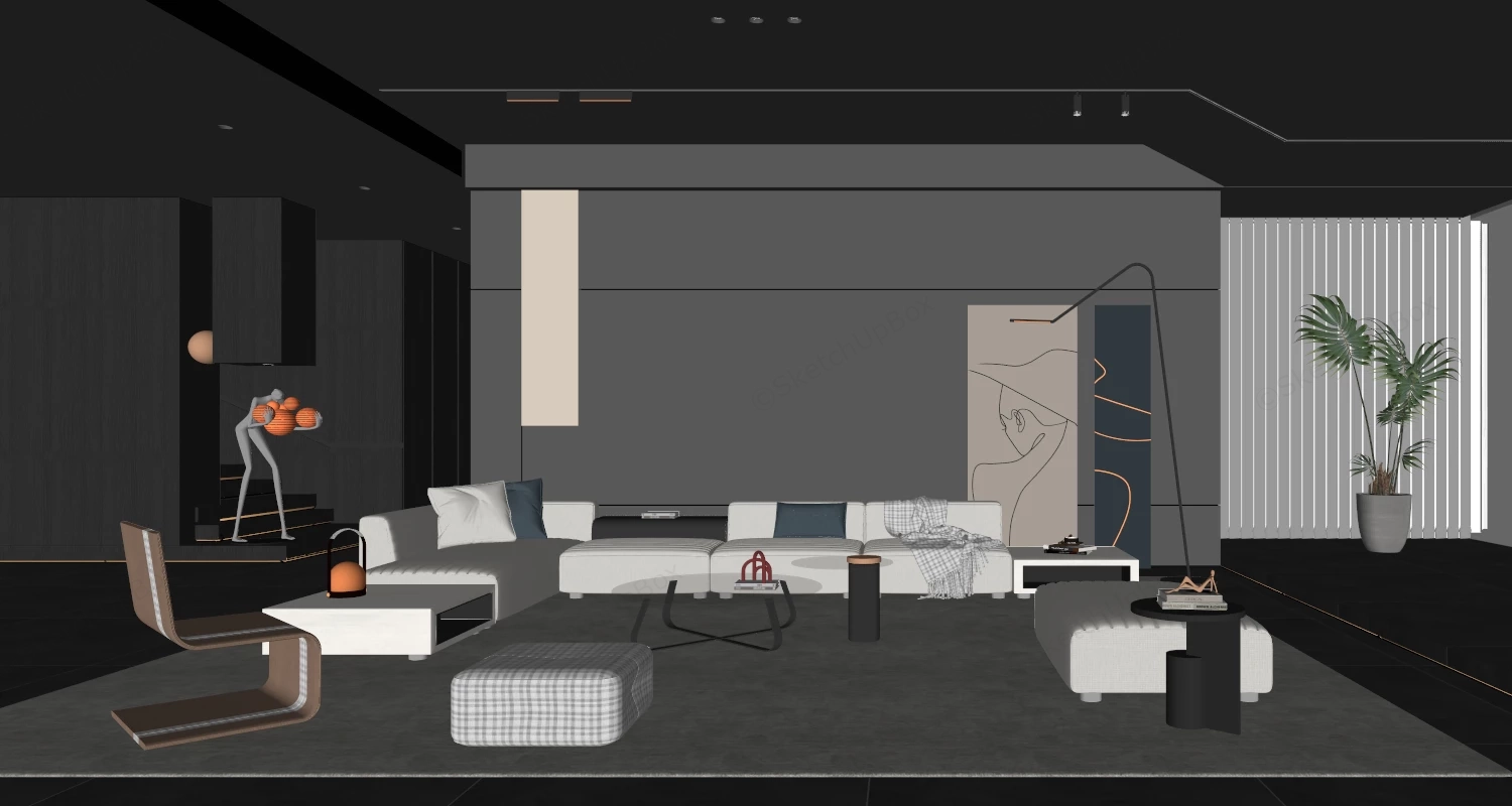 Dark Contemporary Design Living Room sketchup model preview - SketchupBox