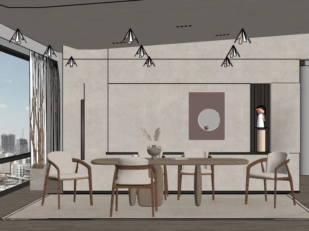 Modern Wabi Sabi Dining Room sketchup model preview - SketchupBox