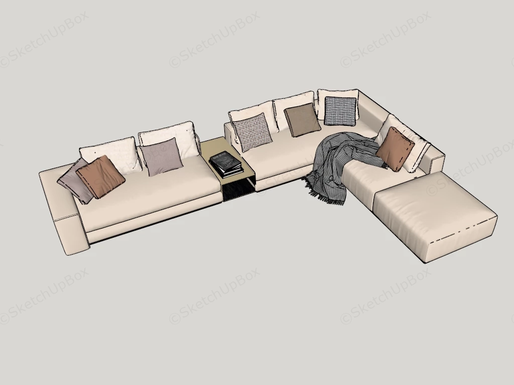 Modern Beige Sectional Sofa sketchup model preview - SketchupBox