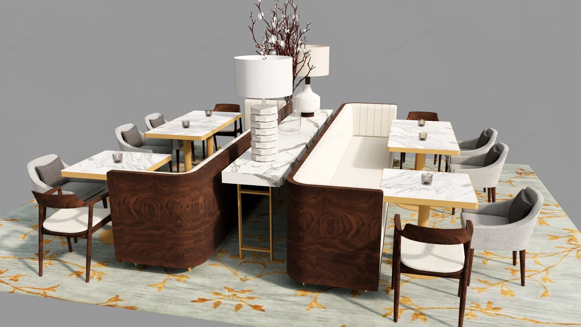 Modern Restaurant Booth Seating sketchup model preview - SketchupBox