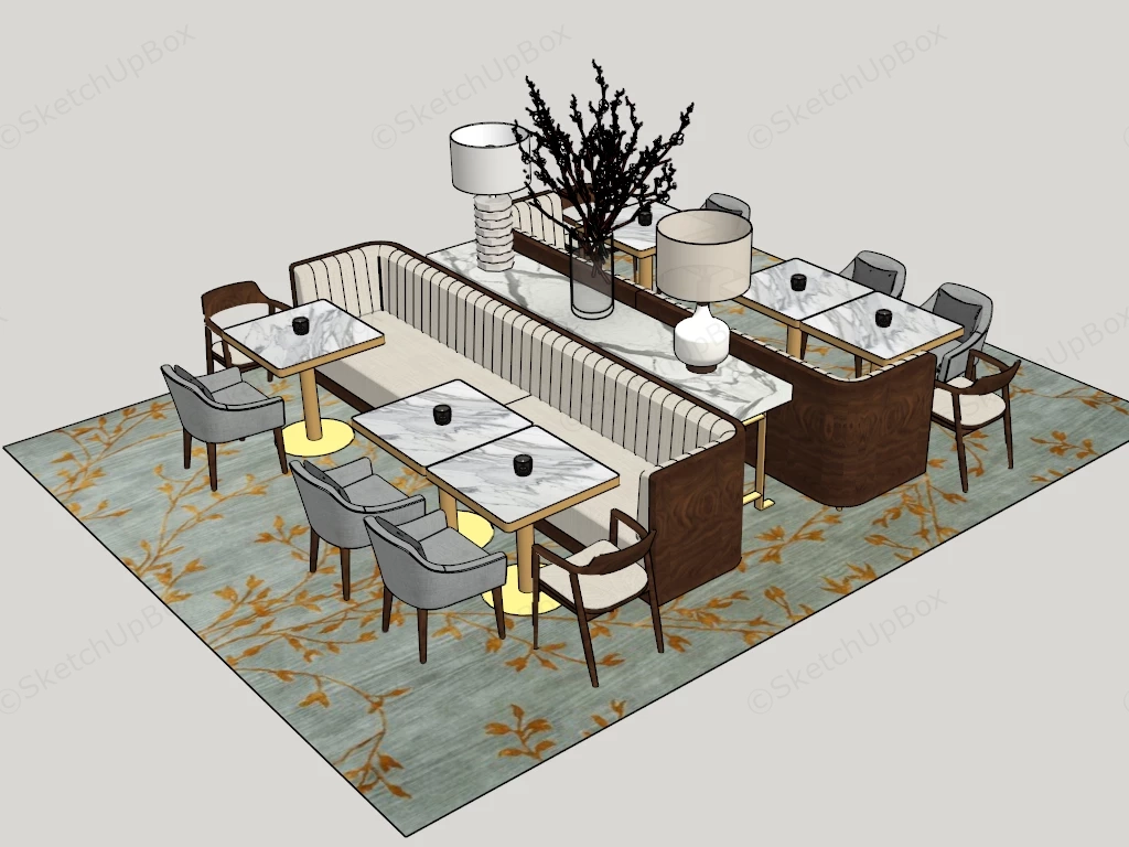 Modern Restaurant Booth Seating sketchup model preview - SketchupBox