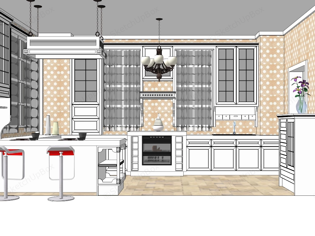 Retro Kitchen Design With Peninsula sketchup model preview - SketchupBox