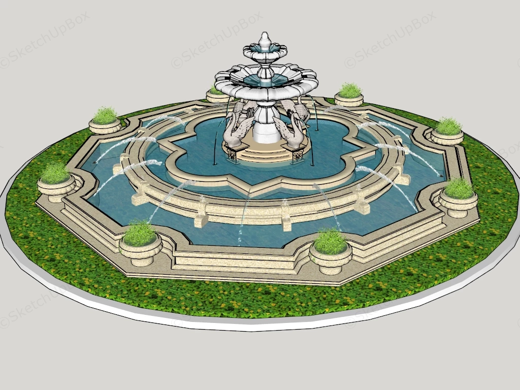 Grand Water Fountain sketchup model preview - SketchupBox