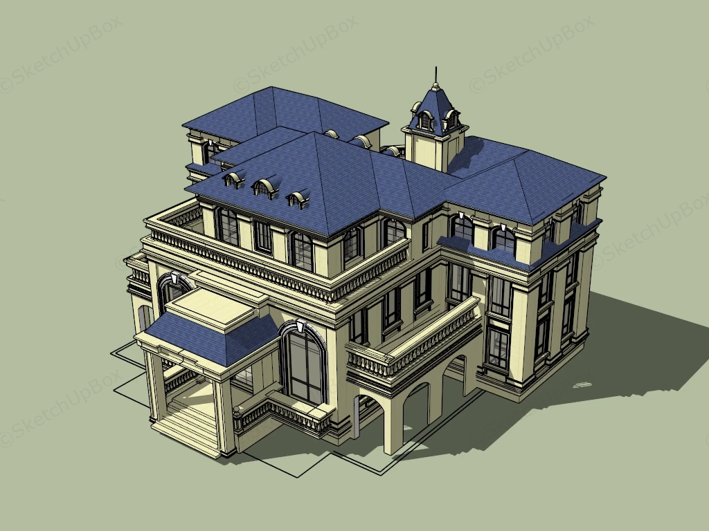 Spanish Style Mansion sketchup model preview - SketchupBox