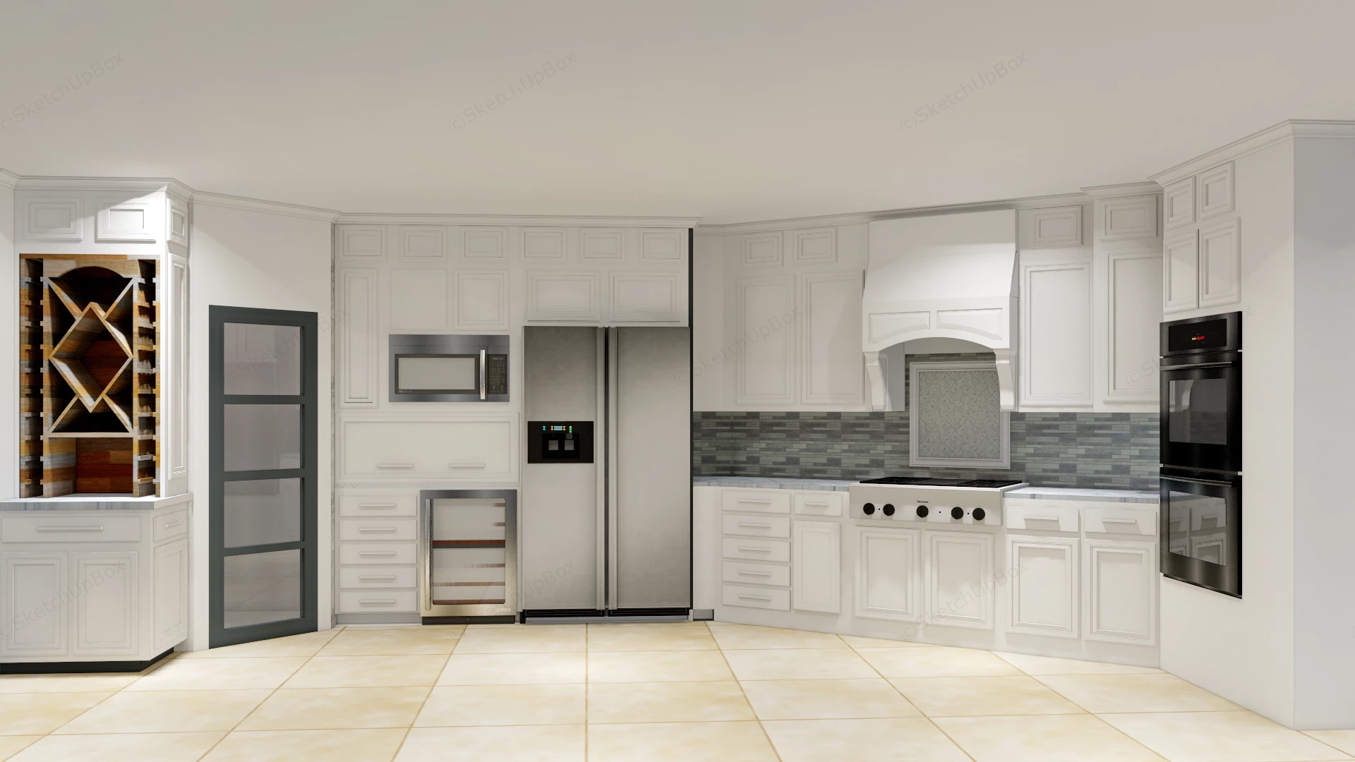 Traditional Open Kitchen sketchup model preview - SketchupBox