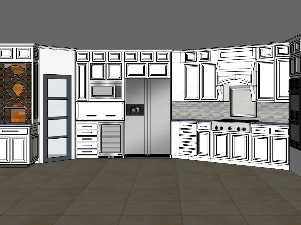 Traditional Open Kitchen sketchup model preview - SketchupBox