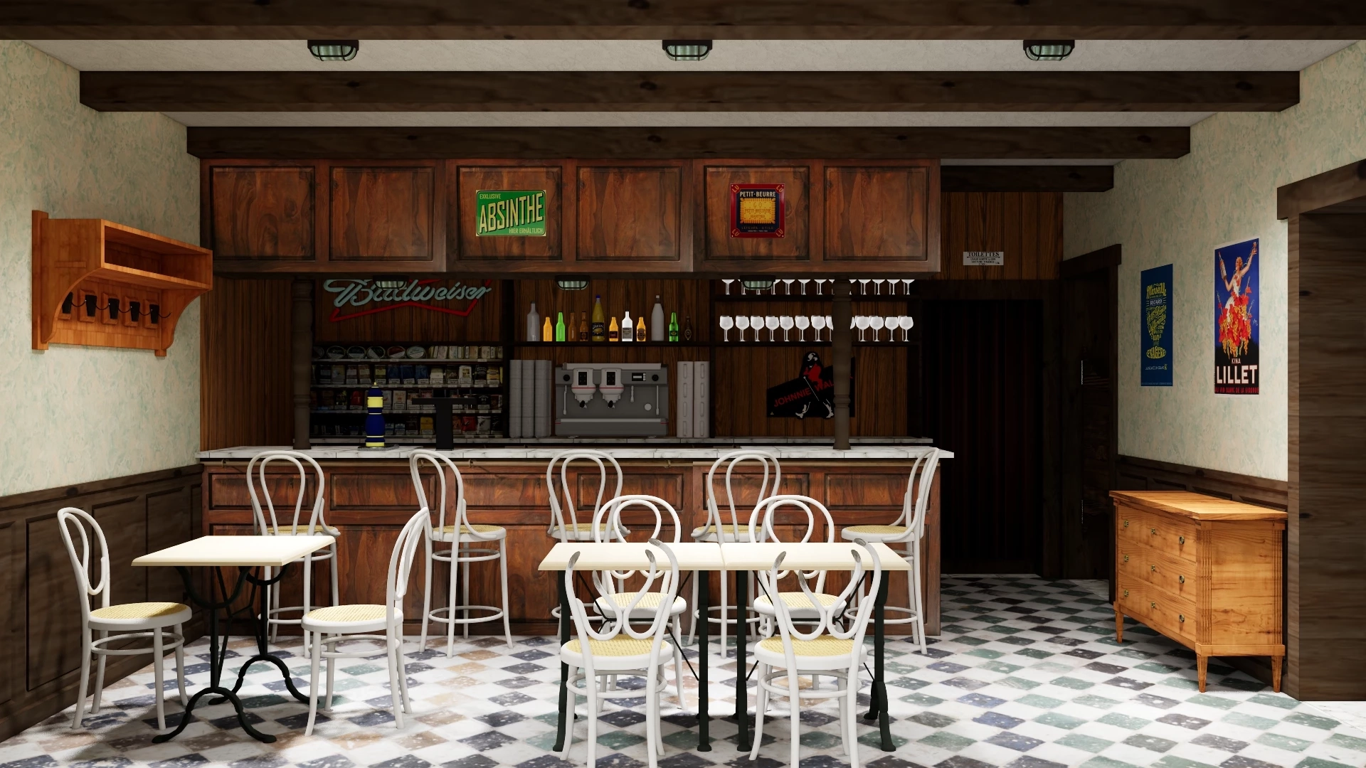 Rustic Bar And Restaurant Interior Design sketchup model preview - SketchupBox