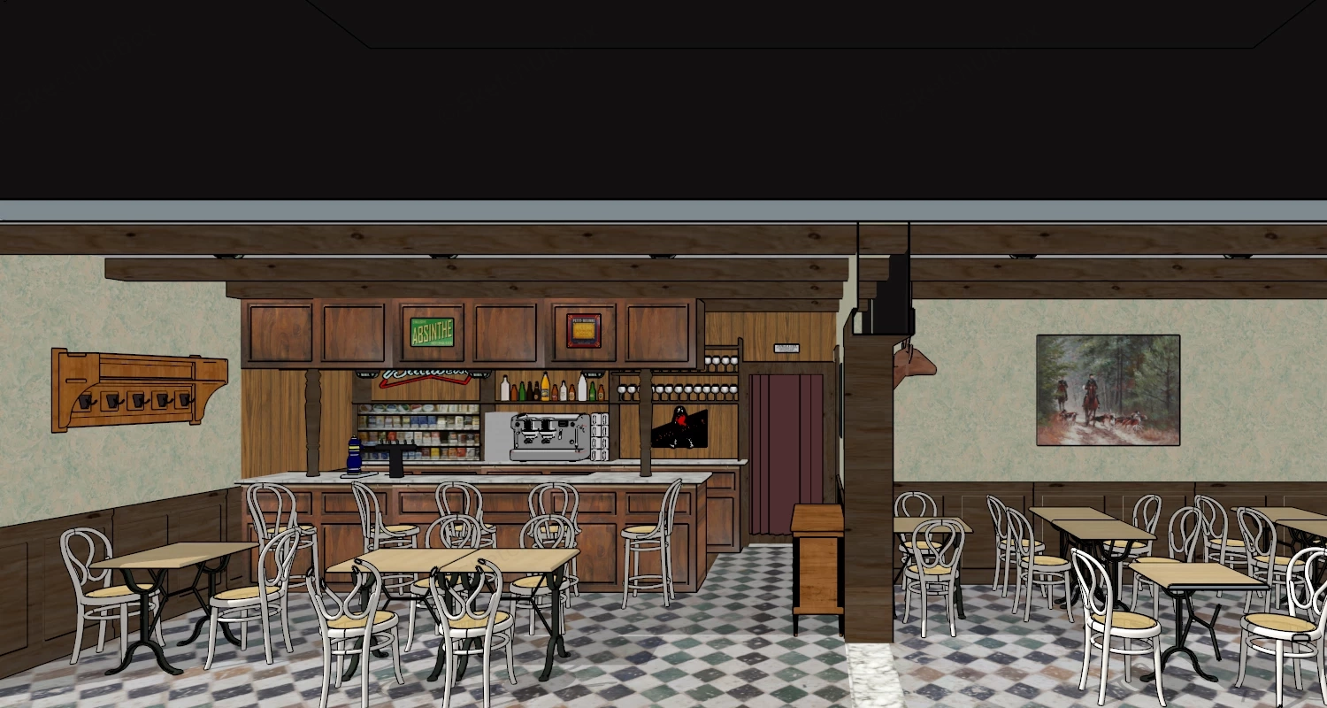 Rustic Bar And Restaurant Interior Design sketchup model preview - SketchupBox