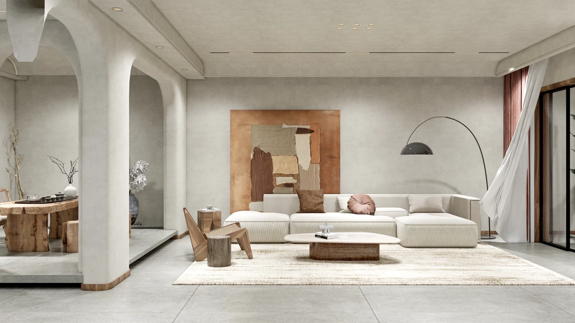 Wabi Sabi Style Living Room sketchup model preview - SketchupBox