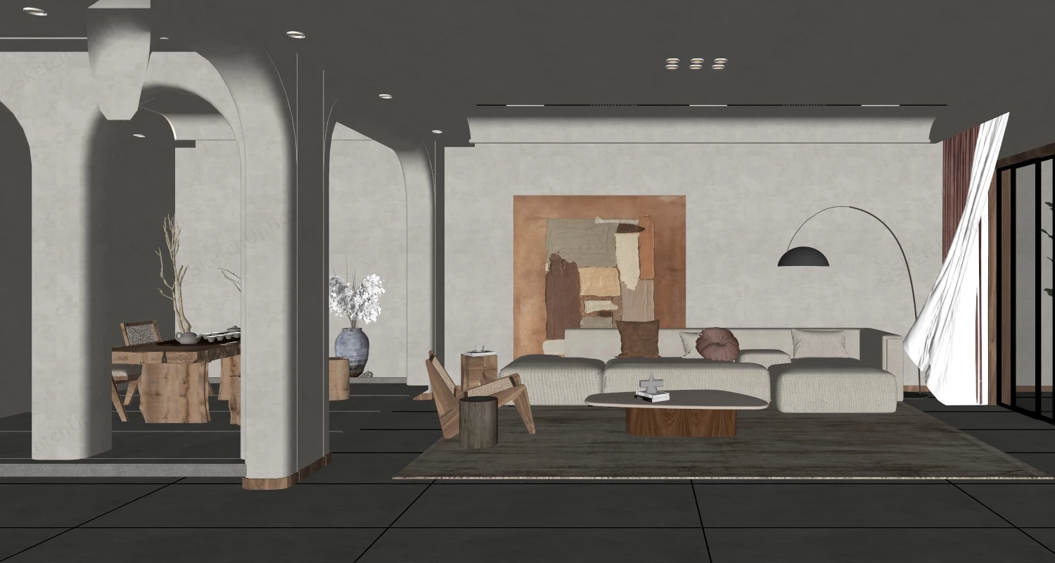 Wabi Sabi Style Living Room sketchup model preview - SketchupBox
