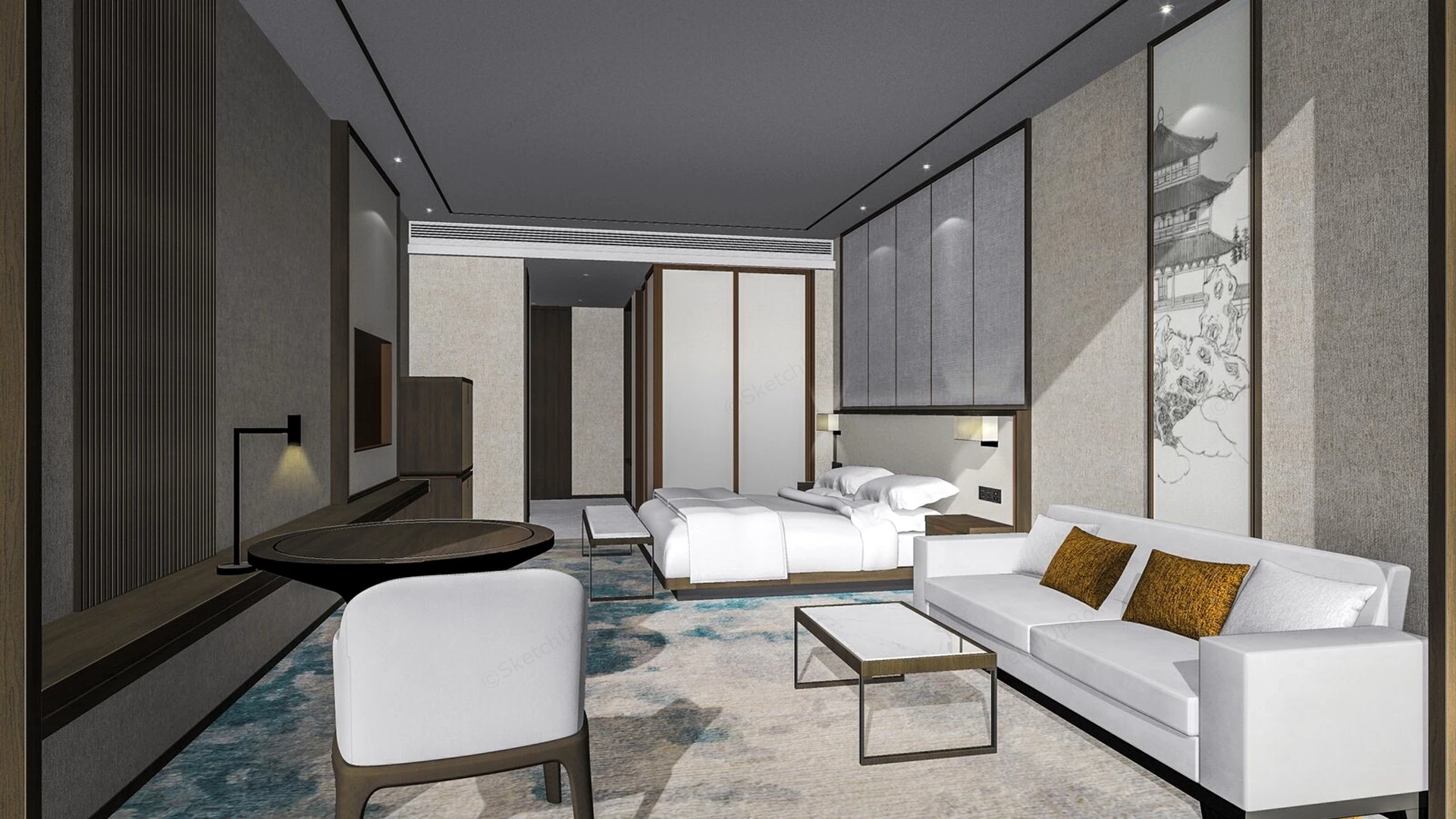 Deluxe Hotel Room Interior sketchup model preview - SketchupBox