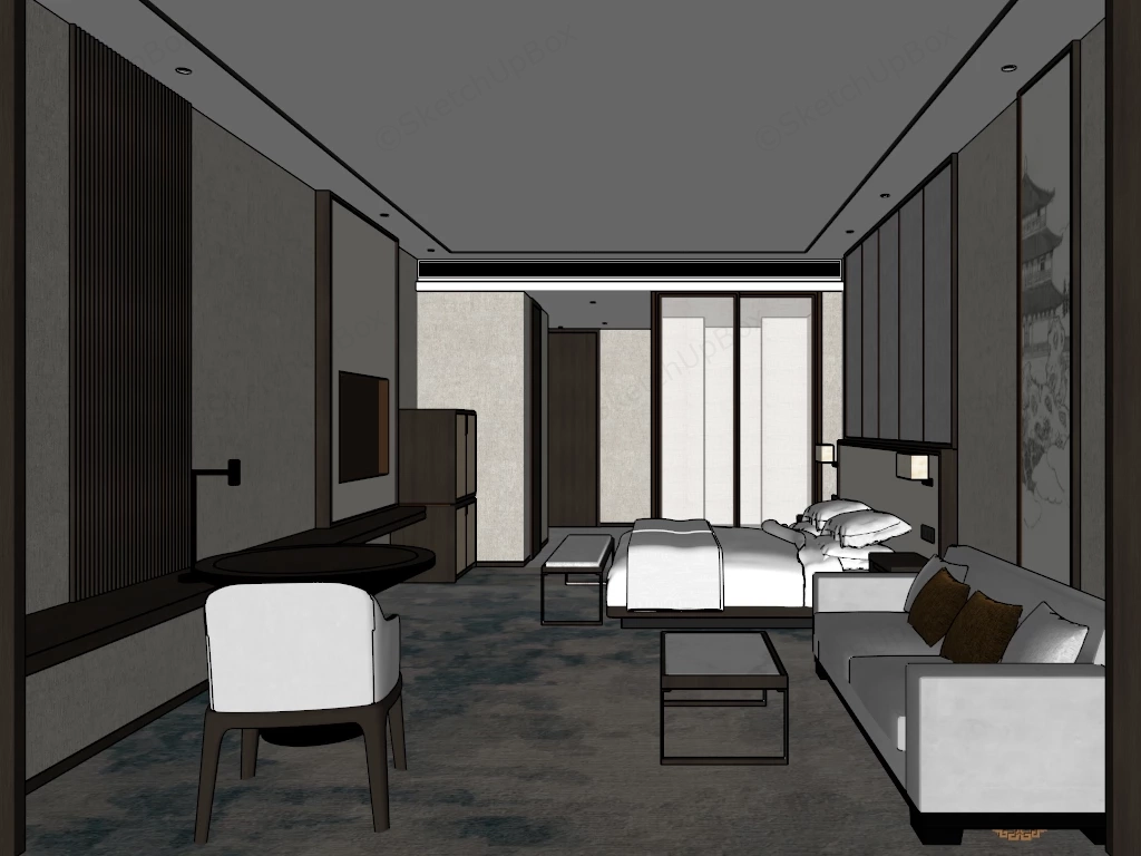 Deluxe Hotel Room Interior sketchup model preview - SketchupBox