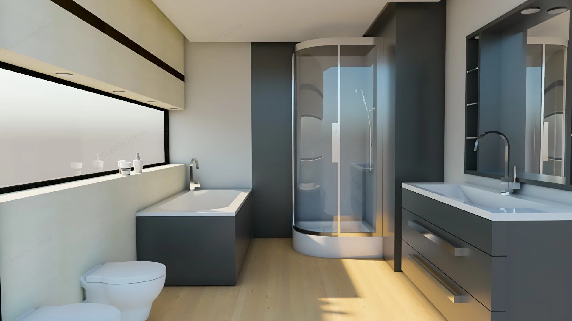 Bathroom Design With Bathtub And Shower sketchup model preview - SketchupBox