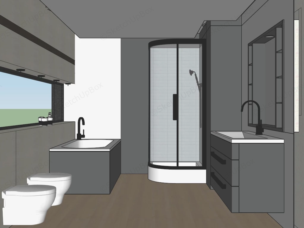 Bathroom Design With Bathtub And Shower sketchup model preview - SketchupBox