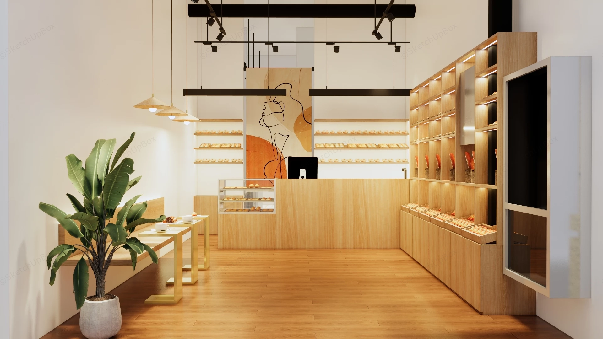 Small Bakery Shop Interior Design sketchup model preview - SketchupBox