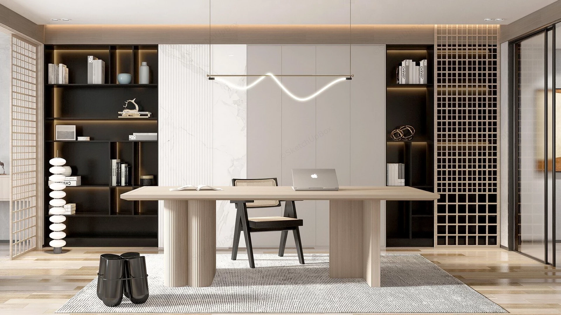 Modern Zen Home Office sketchup model preview - SketchupBox