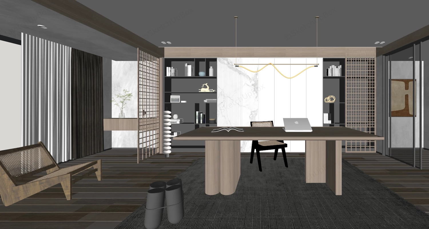 Modern Zen Home Office sketchup model preview - SketchupBox