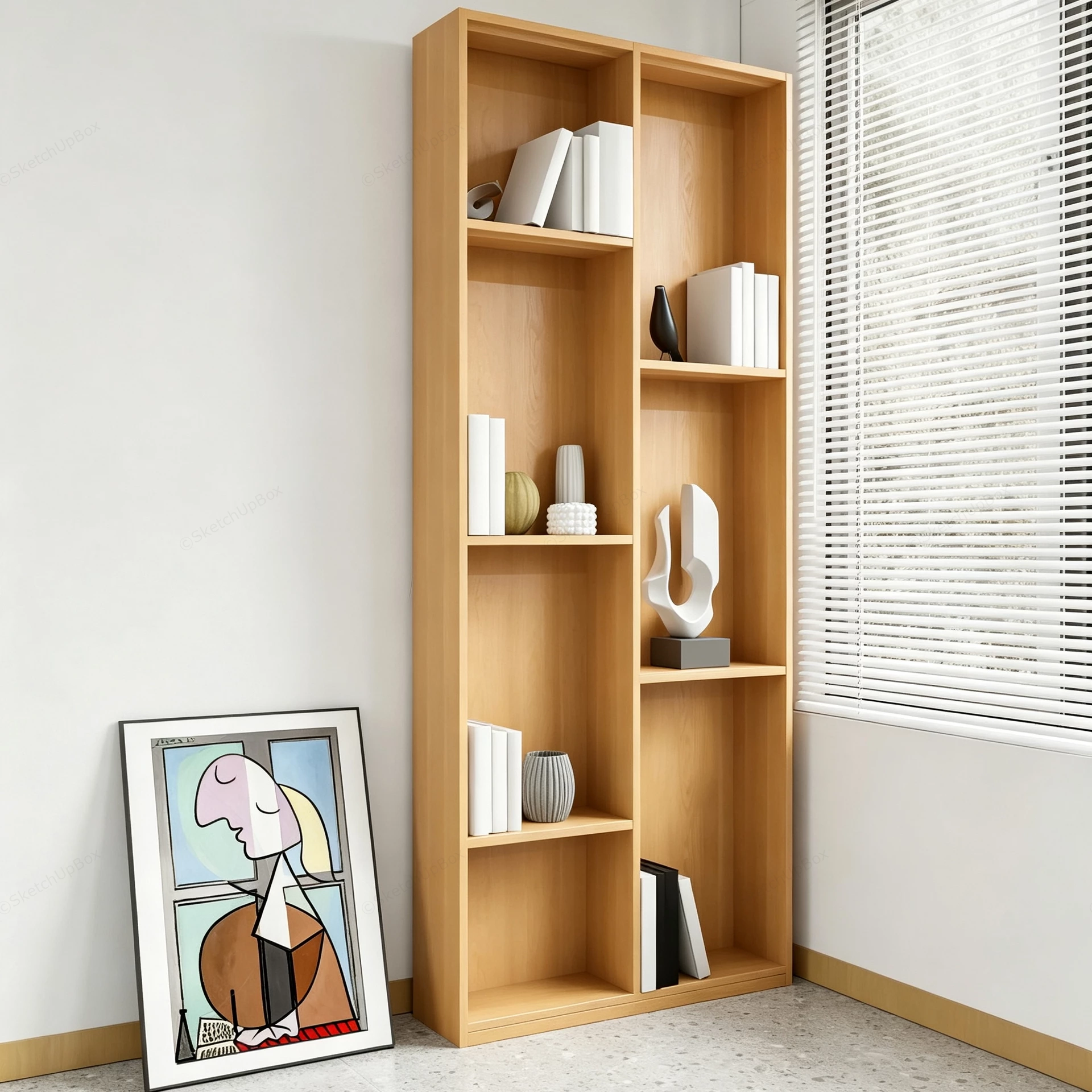 Tall Wooden Bookcase sketchup model preview - SketchupBox