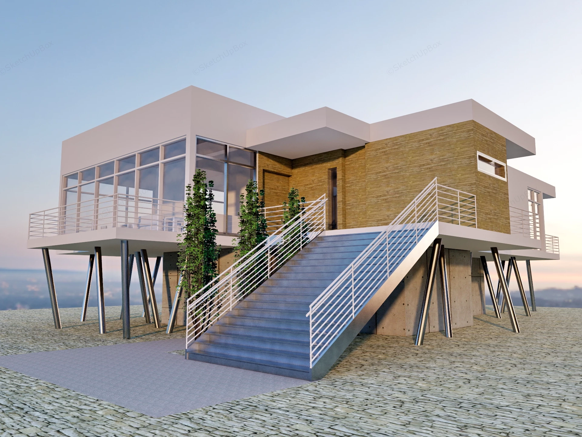 Modern Stilt House sketchup model preview - SketchupBox