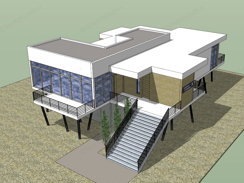 Modern Stilt House sketchup model preview - SketchupBox