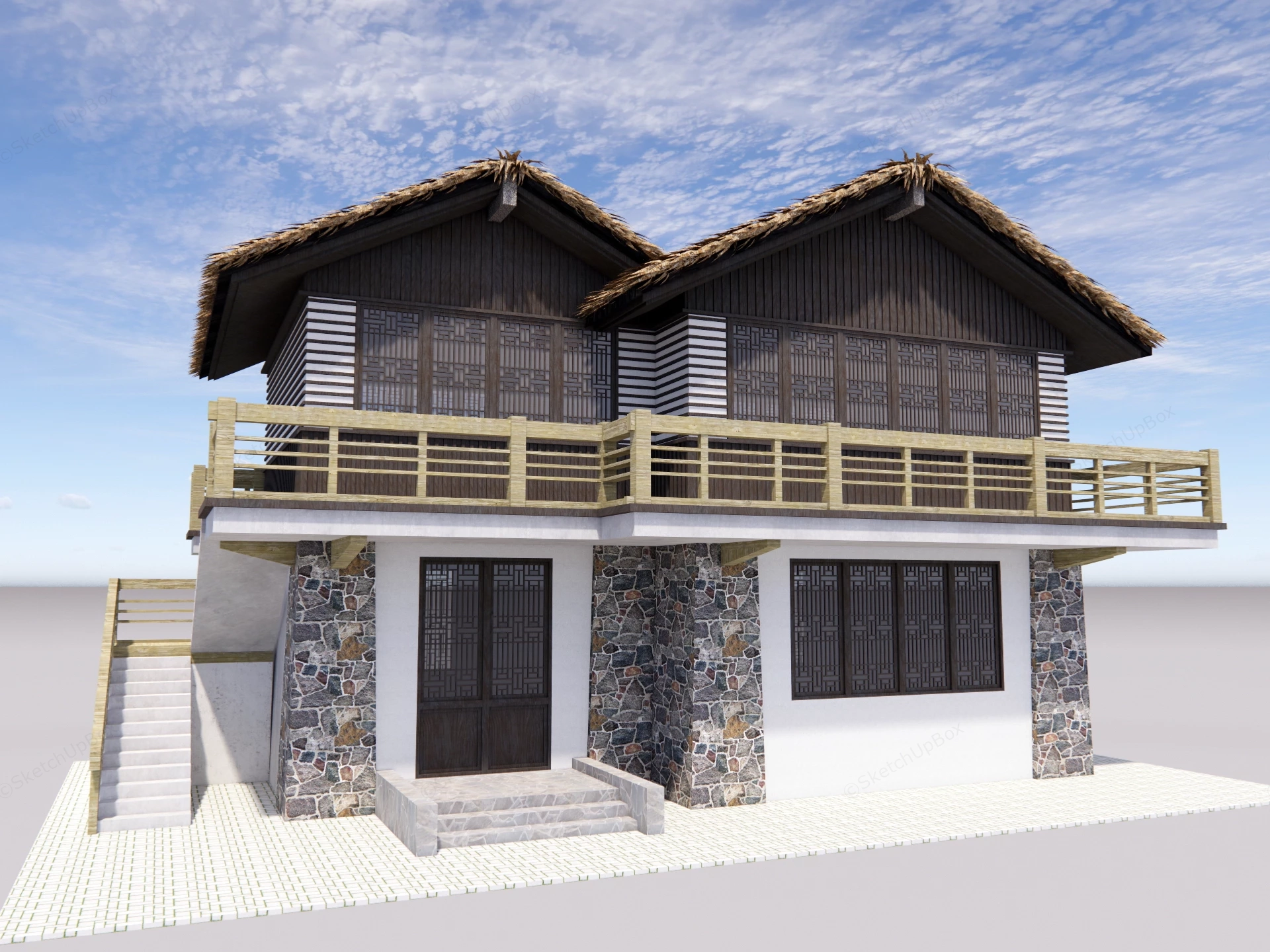 Vintage Cottage Home sketchup model preview - SketchupBox