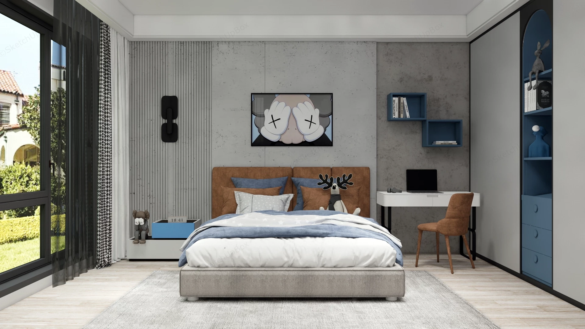 Teenage Boy Bedroom Design sketchup model preview - SketchupBox