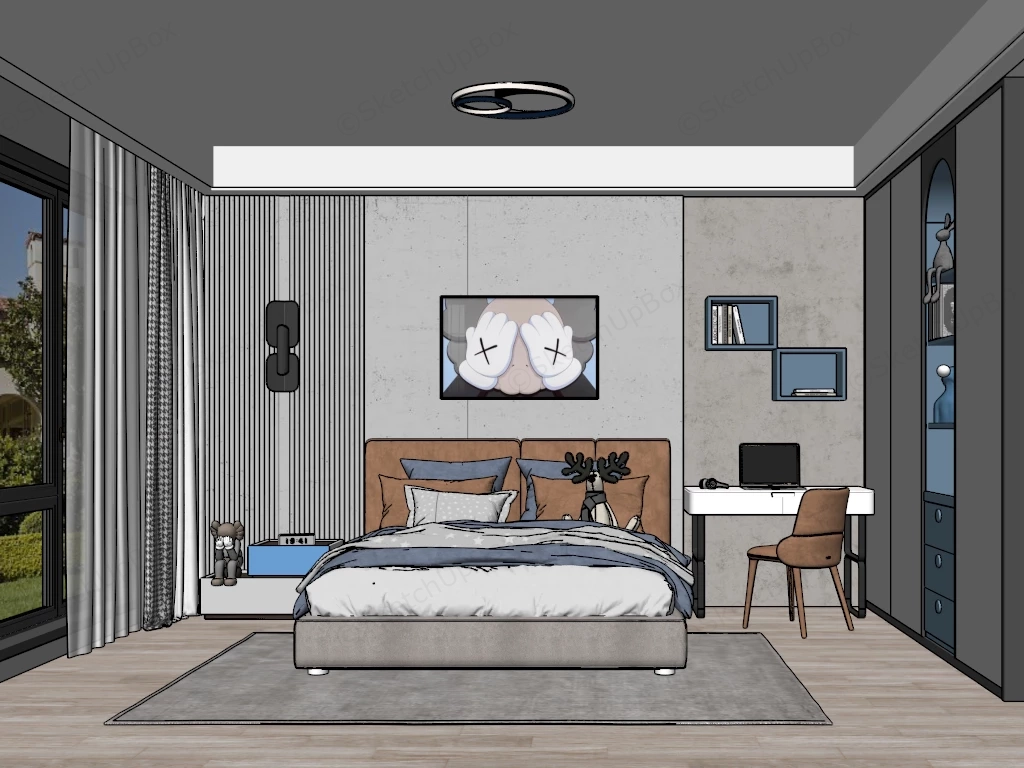 Teenage Boy Bedroom Design sketchup model preview - SketchupBox
