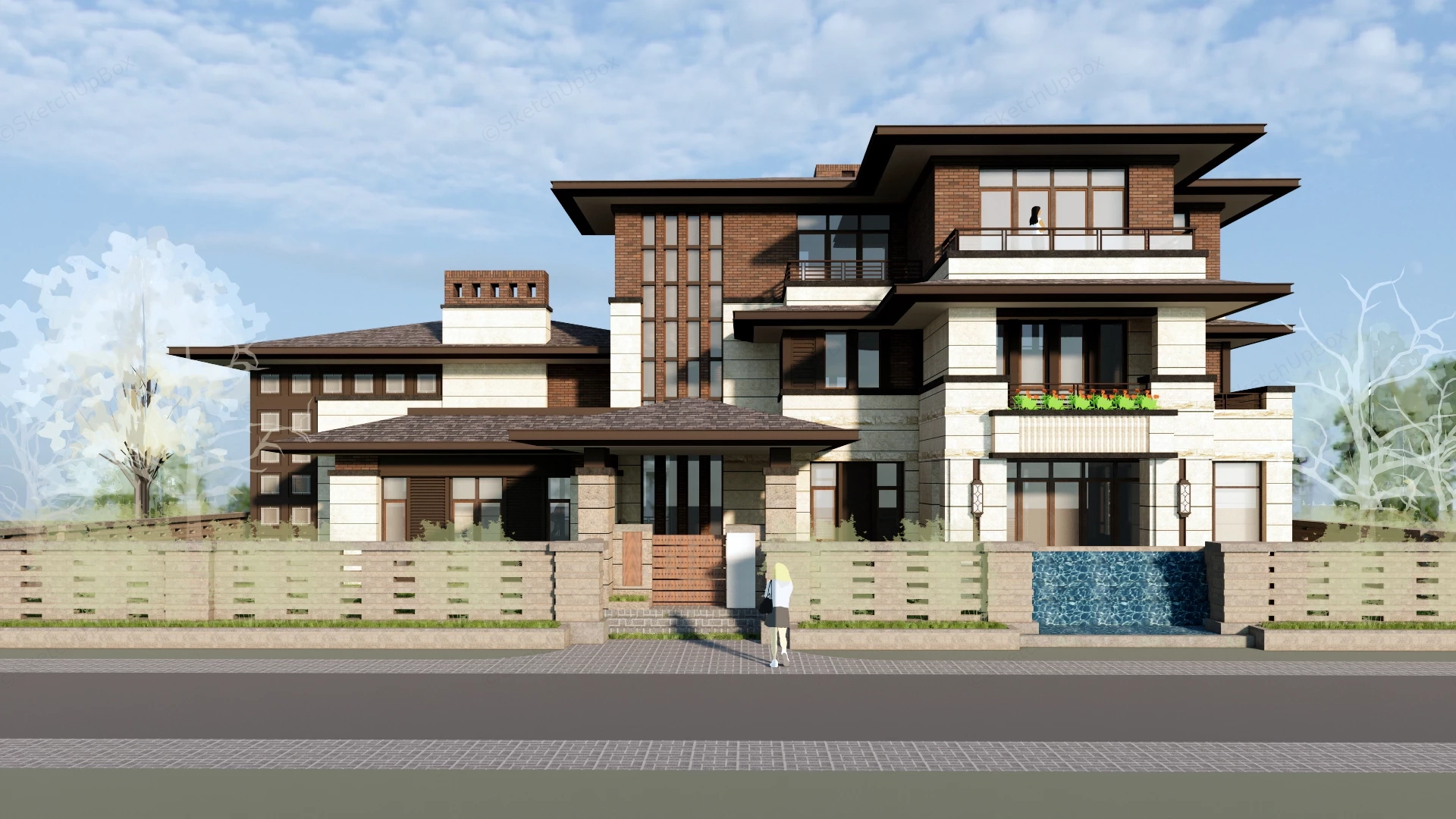 Asian Style Mansion sketchup model preview - SketchupBox