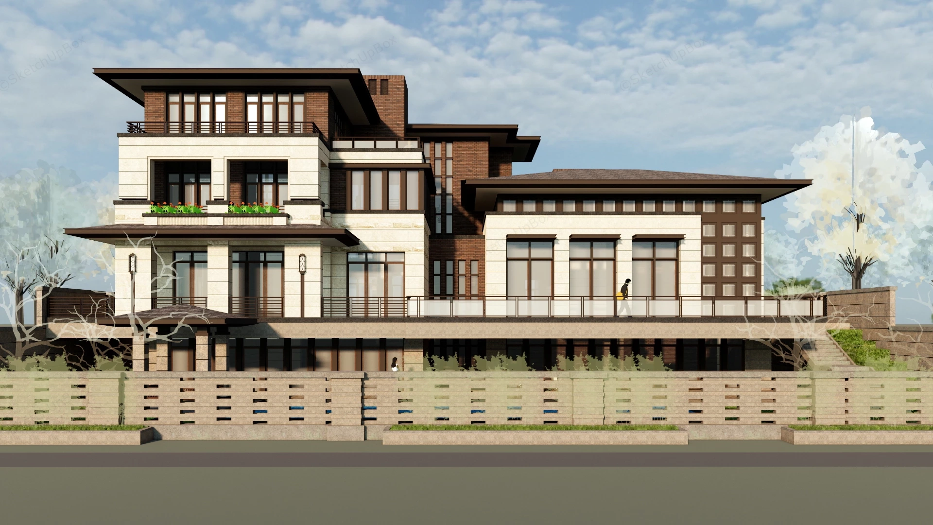 Asian Style Mansion sketchup model preview - SketchupBox