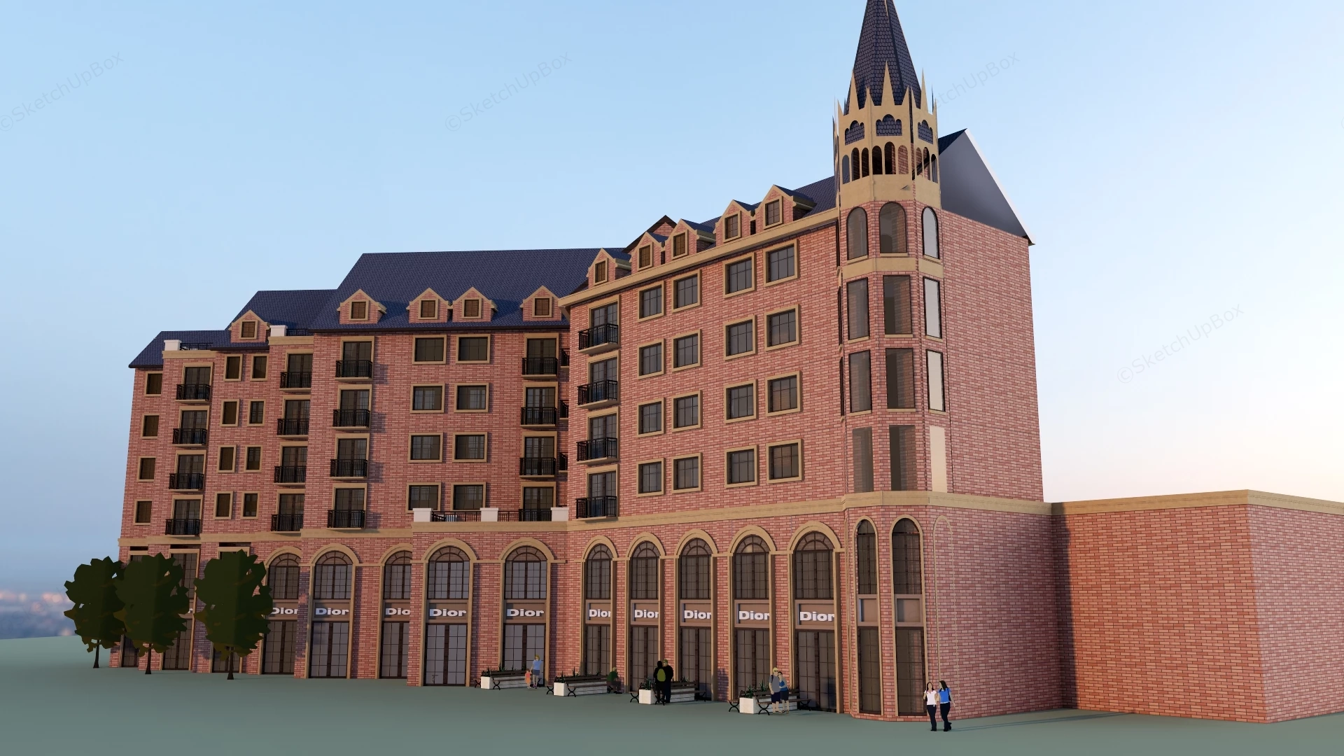 English Apartment Building sketchup model preview - SketchupBox
