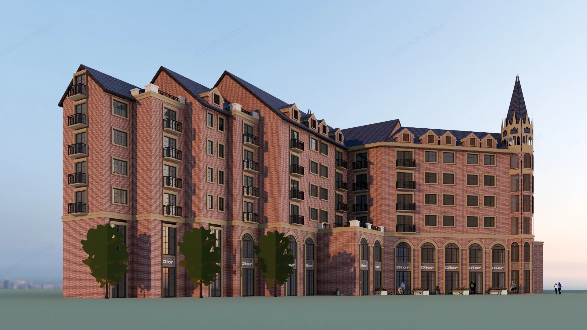 English Apartment Building sketchup model preview - SketchupBox